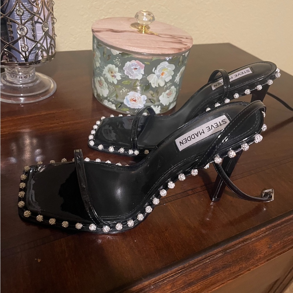 Steve Madden Black Heels with Rhinestone Trim